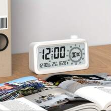 [数字 LED 闹钟] 1 件数字 LED 闹钟带日历、温度计和计时器 - 电池供电，适用于床边、书桌和旅行