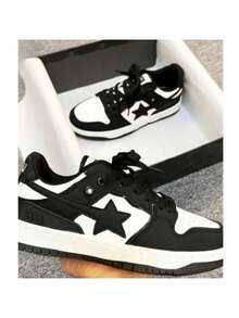 StreetWear Sneakers New Low Sole Skate Shoes Star Sports Women's And Men's Breathable Walking New Arrival Stylish Casual Sneakers Outdoor Street - đen/trắng (sao) - Xem 3