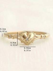 Gold Colour Heart Shaped CZ Ring (1Pc), Elegant Female Jewelry Accessory For Wedding Party & Fancy Gift AUWC - 戒指 - 查看 10
