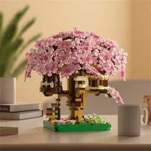 1 Set Bonsai Cherry Blossom And Peach Tree House Assembly Puzzle Blocks - Delicate Design, 14+ Years Old Teens Handmade DIY Micro Particle Building Model Toys, Made Of ABS, Desktop Decorative Model, Perfect For, Christmas Gifts, Home Decor And Creativity Games, Include 1 Multifunctional Block Pliers Disassembly Tool