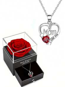 Impressive Gift, Heart-Shaped "Mom" Elegant Rose Flower Pendant Necklace, Perfect For Mother's Day, Thanksgiving, Christmas, Anniversary Gifts For Mother, Family, Friends, Yourself. Comes With A Premium Rose Flower Gift Box, Adding A Touch Of Elegance And Making The Gift Visually Stunning And Unforgettable. A Thoughtful Keepsake, The Perfect Choice For Cherished Memories.