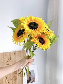 7 piezas, flores de girasol realistas para manualidades DIY y decoración del hogar - Flores artificiales en floración para ramos de novia y decoraciones de mesa. Adecuado para decoración de verano, decoración del hogar, decoración del dormitorio, decoración de la casa, decoración de la sala de estar, decoración de la habitación, decoración de cumpleaños, decoración de bodas