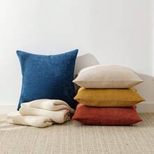 1 pieza Funda de cojín decorativo de chenilla azul marino en espiga, diseño minimalista moderno, apta para sofá, cama, balcón, sala de estar, comedor, decoración del hogar, uso diario, cómoda