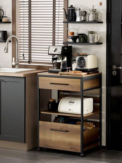 SoBuy Carrinho de cozinha com 1 gaveta móvel Carrinho de serviço multifunções com 1 prateleira e 2 gavetas 60 x 45 x 90 cm FKW118-PF PT