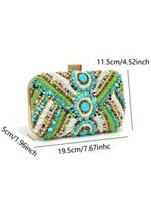 Green Color Embroidery Evening Bags Flap Fashion Beading Party Wedding Clutch Bags For Holiday Christmas Day Gift For Girl Purse Shoulder Chain Handbags - Green - View 2