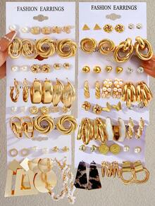 10/22/44/46pcs Fashionable & Elegant Butterfly, Heart, Rhinestone & Faux Pearl Geometric Design Earring Set For Women, Suitable For Vacation, Date, Party, Christmas, Birthday, Daily Wear