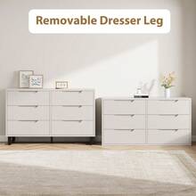 WARMTOBABY 6 Drawer Wooden Dresser For Bedroom - Adjustable Feet, Freestanding Vertical Storage, 47.2" Wide, Sturdy MDF Wood, Waterproof Top, Easy Assembly - 白色 - 查看 2