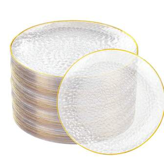 10/20/50 件锤纹加厚金边盘子，10.25 英寸/7.5 英寸 - 适用于婚礼、派对、宴会、情人节、感恩节和圣诞节、宴会餐具、派对盘子、节日设计、时尚服务、可重复使用的餐具、易于清洁、餐盘、餐饮、派对组织者