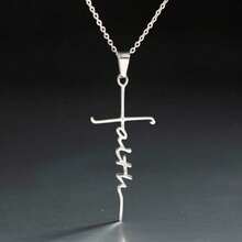 1 New Stainless Steel Christian Cross Word Of Faith Church Prayer Religious Pendant Necklace - Silver - View 1