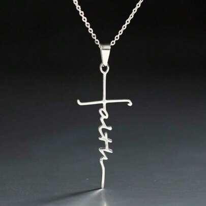 1 New Stainless Steel Christian Cross Word Of Faith Church Prayer Religious Pendant Necklace