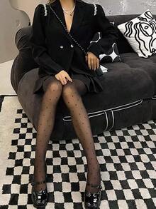 Polka Dot Print Tights - 黑色 - 查看 5