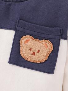 2pcs/Set Casual Cute Cartoon Applique Patchwork Colorblock Crew Neck Long Sleeve Sweatshirt And Front Tie Elastic Waist Pants Set, Soft & Comfortable Baby Boy Clothes, Baby Boy Outfit, Suitable For Daily, Vacation, Party, Outdoor - Multicolor - View 6