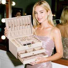 3 Layer Jewelry Box, Jewelry Holder Organizer With Jewelry Organizer Drawer, Large Jewelry Boxes & Organizer With Velvet Earring Organizer, Lockable Jewelry Holder, Unique Gifts For Women Mom (White) - 1PCS - 查看 3