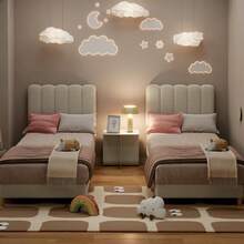 Cama Individual Tapizada con Cabecera Ondulada, Base para Niñas y Niños, Soporte de Listones de Madera, Sin Necesidad de Somier, Montaje Fácil, Color Beige - Beis - Ver 3