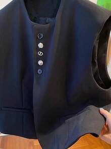 New Sleeveless Blazer-Style Loose Vest Coat For Spring And Summer. - Black - View 6