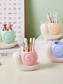 حامل أقلام على شكل قوقعة كرتونية، صندوق تخزين عالي الجودة للقرطاسية ومعدات المكياج، مناسب للمكتب والأطفال والبالغين - متعدد الألوان - مشاهدة 4