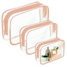 3件套防水透明化妆包，夏季度假旅行必备 - 轻便多功能拉链收纳包，适合收纳女士洗漱用品和配件，可用作旅行收纳包、化妆包、沙滩包、化妆包 - 粉色 - 查看 11
