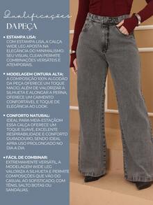 Women's Wide Leg Jeans, Luxury Straight Cut, 100% Jeans, High Waist, Butt Lifting - 灰色 - 查看 6