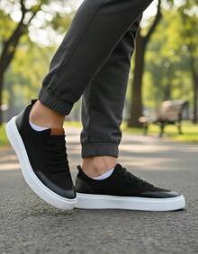 Men's Casual Sneakers Easy-To-Fit Low-Cut Modern Flat Sole Fashion Modern Nylon Soft Lightweight Comfortable - 黑與白 - 查看 14