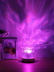 1个圆形水晶夜灯，创意床头灯，带旋转水波效果，16种颜色可选，遥控器，卧室RGB遥控夜灯，旋转水波设计 - 圓柱水波紋投影燈 - 查看 10