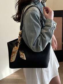 Nueva bolsa de hombro versátil de unicolor de lujo para mujer - Negro - Ver 2