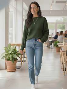 WOMEN'S KNIT SWEATER Puffed Sleeve Knitted Fang Modern Sophisticated - VERDE - 查看 1