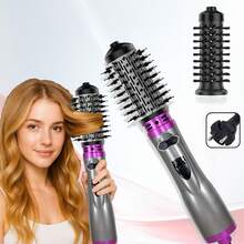 3-In-1 Rotating Hair Dryer Brush Set With 2 Interchangeable Brush Heads (1.5 Inch And 2 Inch), Perfect Gift For Women, (European Standard)