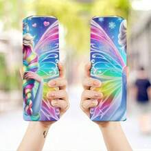 FAMILY UP Frozen 20oz Stainless Steel Tumbler With Straw - Insulated Travel Mug,  - , Rust Resistant, Vibrant Blue & Pink Wings Design, Perfect For Camping, Dining, And Relaxing - Officially Licensed, Hand Wash Only, Camping Drinkware | Vibrant Character Design | Durable Drinkware - 1件 - 查看 4