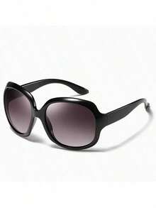 A Pair Of Fashionable European And American Style Women's Glasses, PC Material Sports  Decoration, Plastic Hinge, Versatile Large Round Frame For Women - 黑色雙灰 - 查看 7