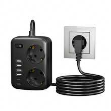 Protector de sobretensión multipuerto 8 en 1 con 2 tomas de CA, 4 puertos USB-A, 2 puertos USB-C, interruptor de encendido/apagado y un voltaje de funcionamiento de 100-250V para el hogar, la oficina y la estación de carga para viajes