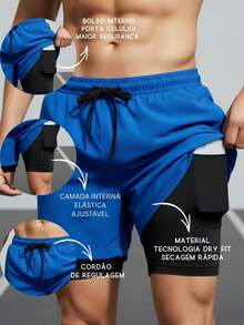 2-In-1 Double Sports Dry Fit Shorts With Pocket Gym Shorts Sports Shorts - 寶藍色 - 查看 3