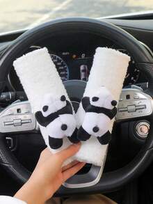 1-3 Coprivolante per auto a tema panda, protezione per le spalle, coprimanubrio in peluche caldo, accessori decorativi per interni auto