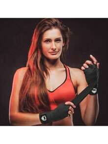 Vendas de boxeo, guardamanos de boxeo, vendas elásticas para manos, paquete de 2 vendas deportivas (5), vendas para artes marciales mixtas Guardamanos elásticos para protección de muñecas y nudillos - Negro - Ver 2