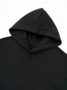 1PC Men's Black Solid Color Drop Shoulder Long Sleeve Drawstring Pocket Casual Hoodie, Autumn/Winter, Suitable For Work, Daily Office Sports, And As A Gift For Husbands And Boyfriend - 黑色 - 查看 5