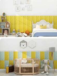 1pc 3D Embossed Foam Wallpaper With Imitation Leather Grain, Soft And Textured, Self-Adhesive Foam Wall Sticker, Reusable And Cuttable, Bedroom Decorative Background, Soundproof And Thickened Wall Covering, Bedside Soft Package, Waterproof, Moisture-Proof, Dust-Proof And Collision-Proof Sticker - Multicolor - View 9