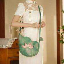 Hanfu & Cheongsam Embroidered Lotus Bag – Chinese Style Crossbody Shoulder Purse For Women, Elegant Vintage Aesthetic Tote, Zen-Inspired Handbag For Everyday Or Traditional Outfits - 綠色 - 查看 2