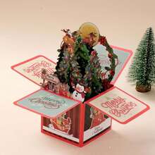3D Pop Up Card 2Pcs/1Set(1Pc 3D Card+1Pc 2D Memo Card) With 3D Snowman Pink Christmas Trees Flower, Xmas Tree Pop Up Foldable 3D Gift Box With Envelope,Christmas Ornaments Christmas Gifts For Women Funny Gifts