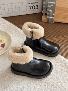 1 Pair 2025 Winter New Kids Waterproof Anti-Slip Faux Fur Snow Boots, Thick Thermal Lined Girls Winter Boots, Warm Leather Boys Boots, Fashionable Baby Boots