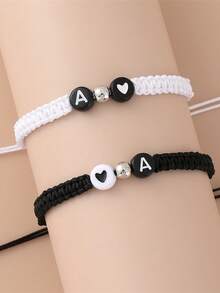 1pc Minimalist 26 Alphabet Braided Adjustable Bracelet, Personalized Heart Letter Friendship/Couple Bracelet, Suitable For Valentine's Day And Birthday Gift