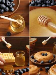 120/60/24/12/6/1pc Wooden Honey Stirring Spoon, Solid Wood Honey Stick, Long Stick Honey Stirrer, Jam Mixer, Milk Coffee Milk Tea Stirring Stick, Stirring Handle, Jar Spoon Practical Wooden Stirring Stick, Kitchen Gadgets - Multicolor - View 6