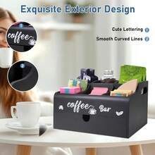 YUNRUICHI Coffee Station Organizer For Countertop Wooden Coffee Bar Accessories Storage With Drawer Detachable Coffee Pods Holder And Basket For Sugar Creamer - Black - View 5