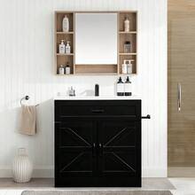 31 Inch Bathroom Vanity With Sink, Farmhouse Freestanding Bathroom Cabinet With Drawer & 2 Barn Doors, Black/ White - 黑色 - 查看 9