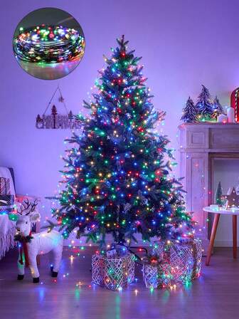 1pc 50LED/100LED/200LED Green Copper Wire Fairy String Lights, Remote Control Lights, Classic 8 Modes LED Decorative Lighting, USB Powered (Plug And Play), Suitable For Christmas, Halloween, Thanksgiving