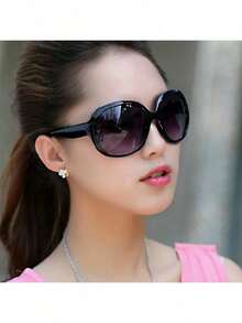 A Pair Of Fashionable European And American Style Women's Glasses, PC Material Sports  Decoration, Plastic Hinge, Versatile Large Round Frame For Women - 黑色雙灰 - 查看 5
