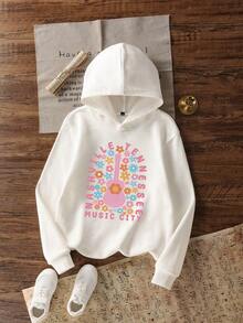 Tween Girl Casual Graphic Hooded Fleece Sweatshirt For Fall Winter - White - View 2