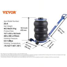 SucceBuy Pneumatic Jack 3 Ton/5 Ton Triple Bag Air Jack Quick Lift Heavy Duty Car Repair Jacks Folding Rod Jacks With Two Wheels - 5T Có thể điều chỉnh B - Xem 2