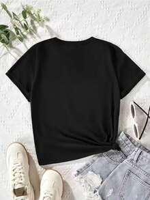 Camiseta informal de manga corta para niño con estampado de grafiti de dibujos animados, cuello redondo holgado, tejido de punto suave y transpirable, adecuada para primavera, verano y otoño, juegos diarios y actividades al aire libre, ropa infantil de temporada, ropa infantil divertida, ropa infantil cómoda, ropa infantil duradera, camisetas infantiles, moda infantil, ropa de otoño, camisetas ligeras, camisetas estampadas, niños pequeños, uso diario, regalos de cumpleaños, uso diario - Negro - Ver 2