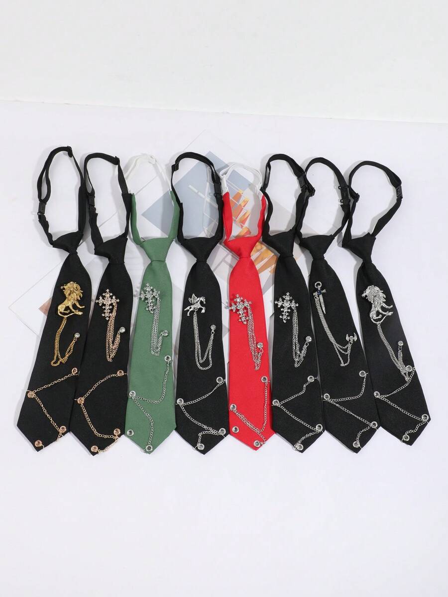 1pc Unisex Fashion Casual Versatile Lion/Pegasus/Faux Crystal Cross Decor Clip-On Tie, Suitable For Shirts, Banquets, Parties - Multicolor - View 1