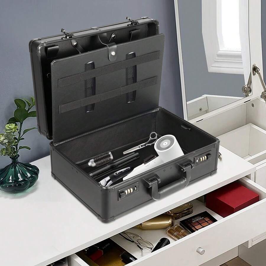 Barber Carrying Case Barber Case, Stylist Tool Box Professional Salon Hair Cutting Grooming Kit Storage Organizer For Clippers, Scissors, Barber Supplies (G) - Black - View 1