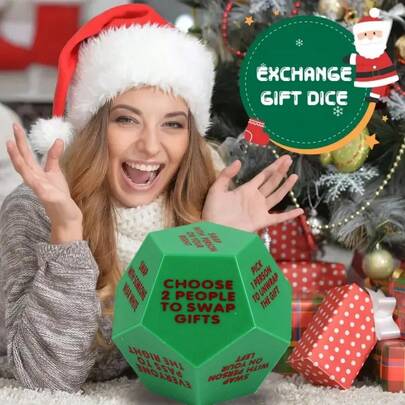 1 件装圣诞节游戏骰子新年节日礼物交换家庭游戏玩具家居装饰 12 面，带有 12 个独特动作词
